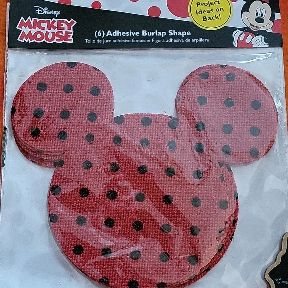 Disney Mickey Mouse New Adhesive Burlap Shapes 6 Red Black Polka Dot